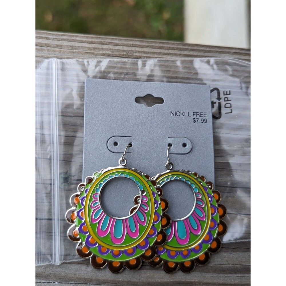 Target Brand, Circular Looping Turquoise Multi Colored Enameled Funky Earrings